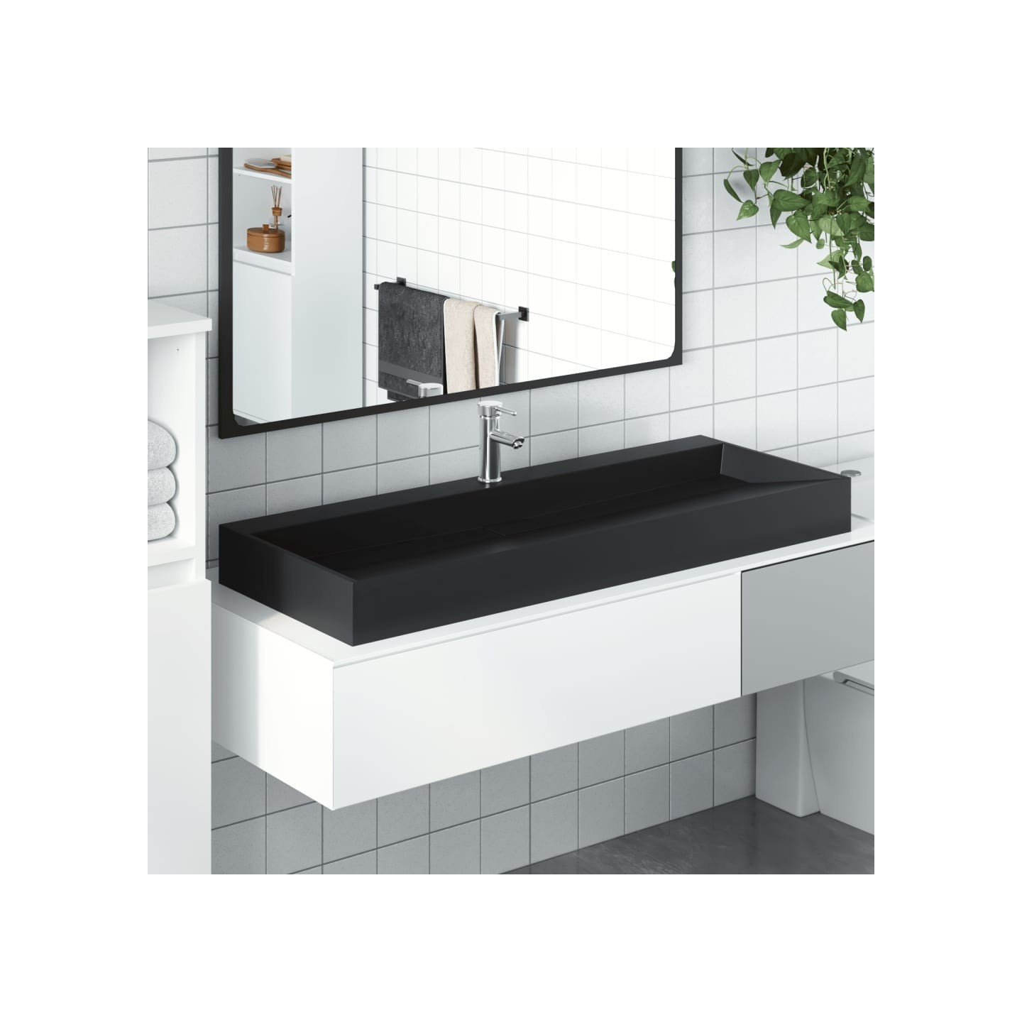 Vasque 120x46x11 cm fonte minérale/marbre noir mat