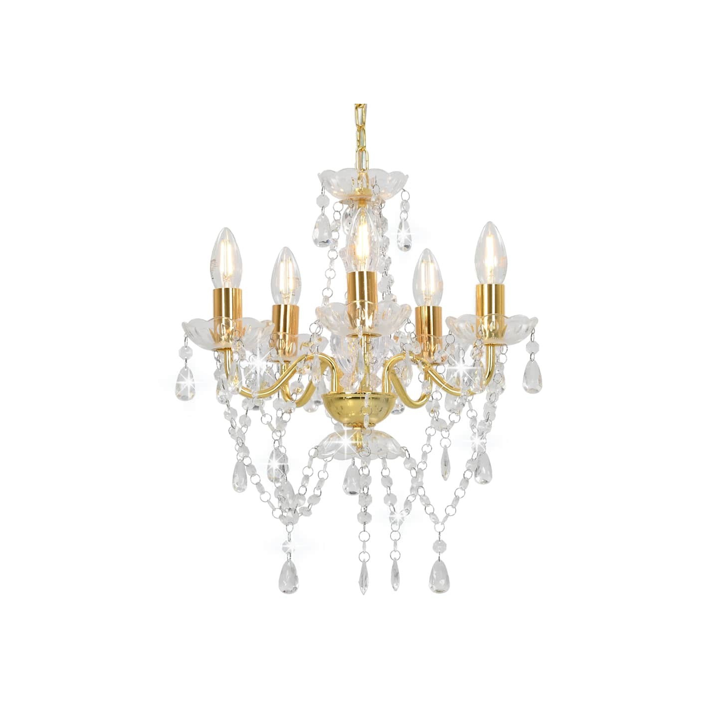 Lustre avec perles de cristal Doré Rond 5 x E14