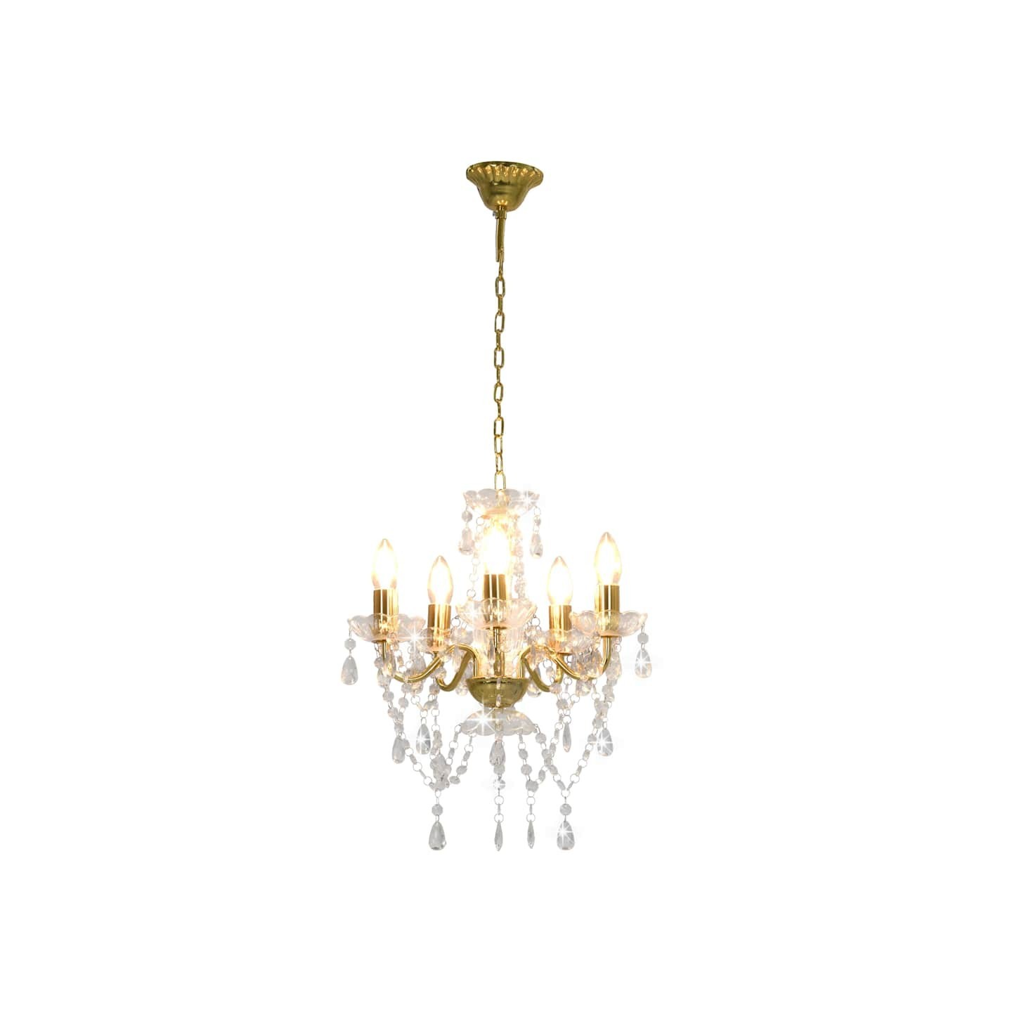 Lustre avec perles de cristal Doré Rond 5 x E14