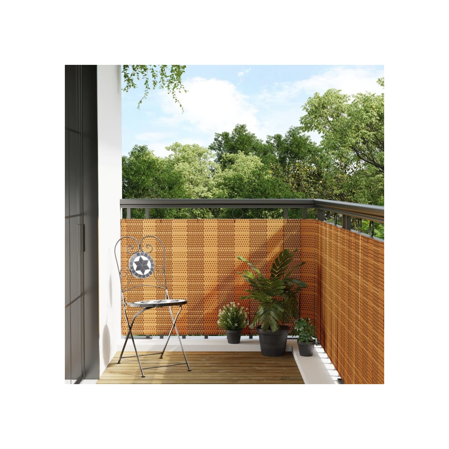 Paravent de balcon marron clair 500x90 cm résine tressée