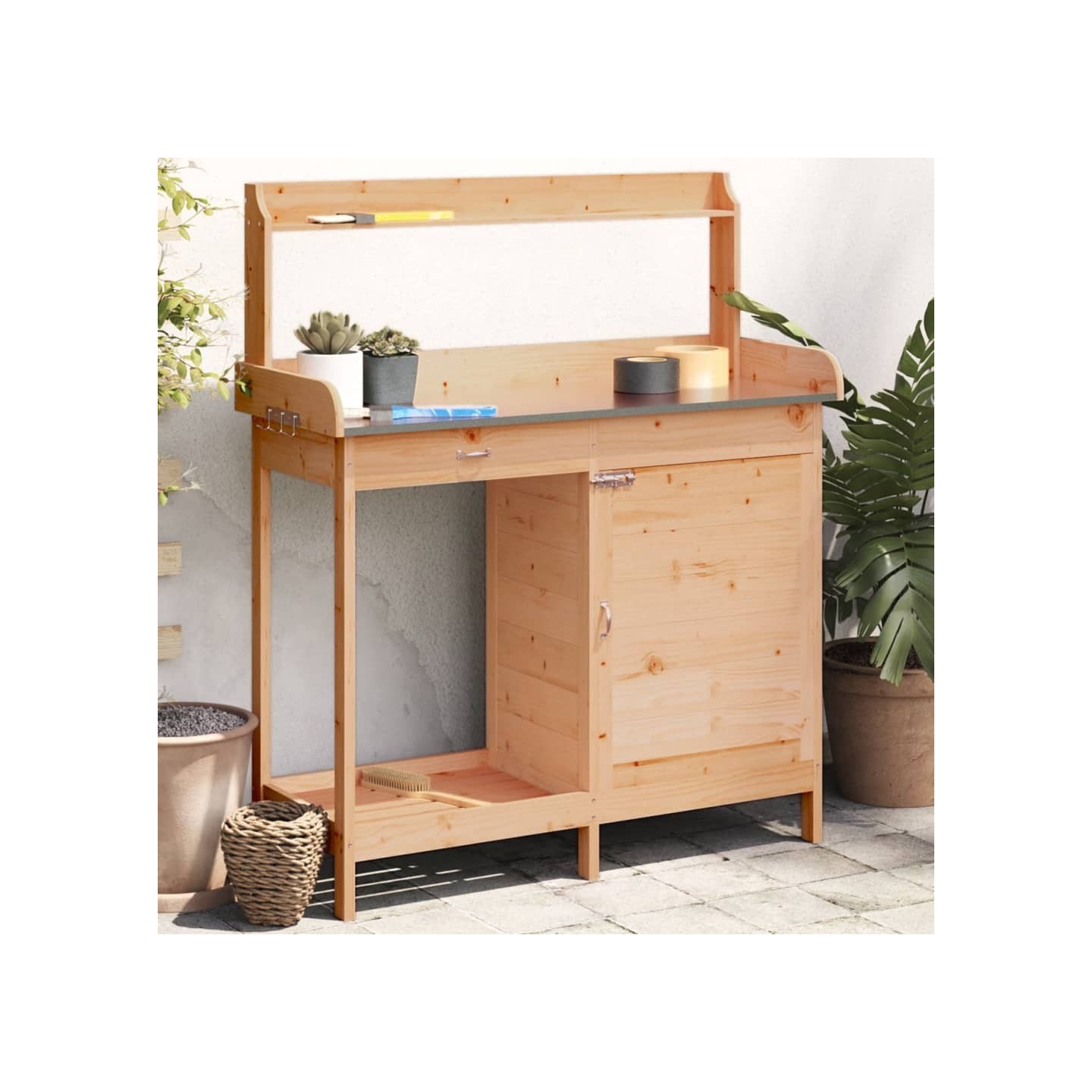 Table de rempotage avec armoire marron bois massif de sapin