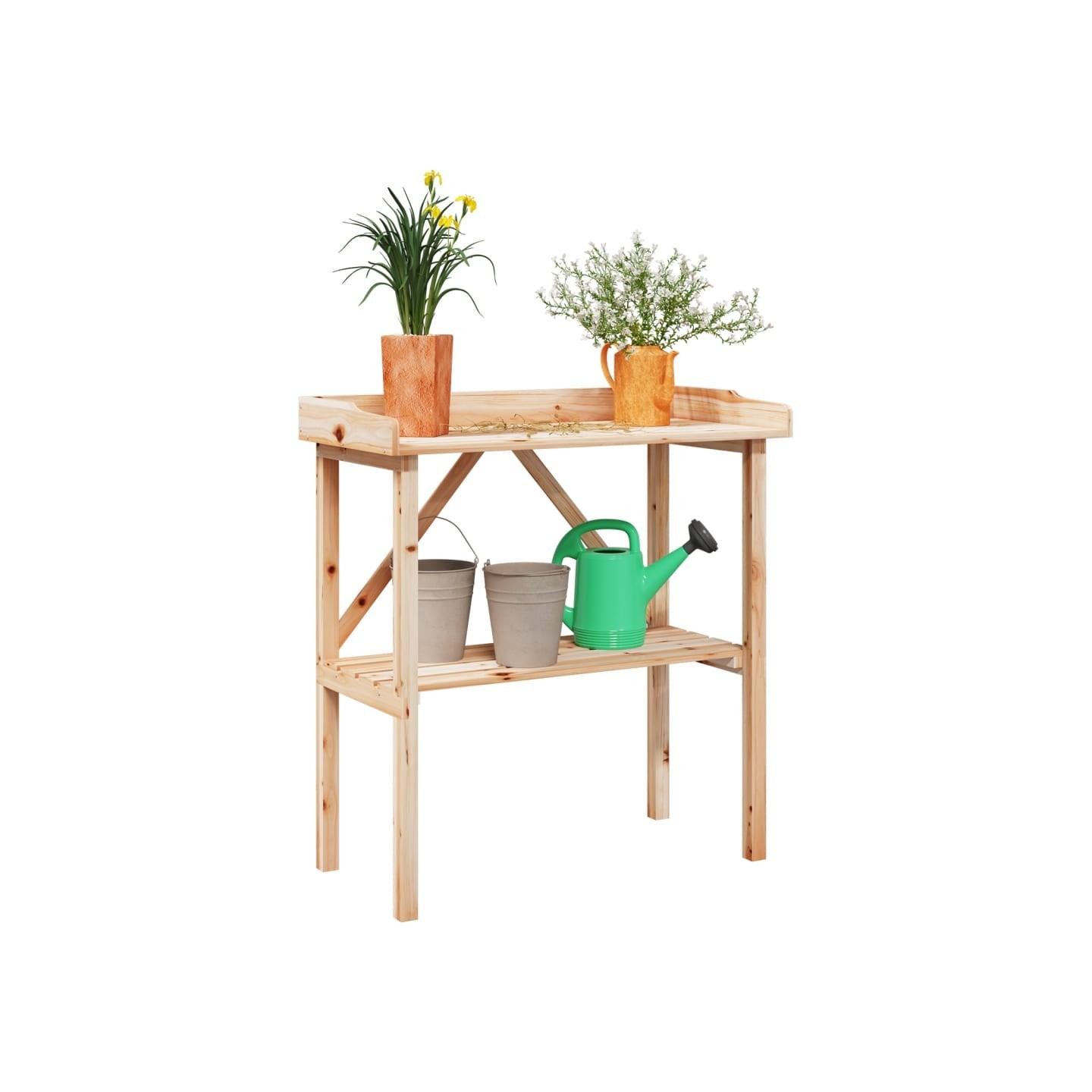 Table à plantes avec étagère 78x38x82,5 cm bois de sapin solide