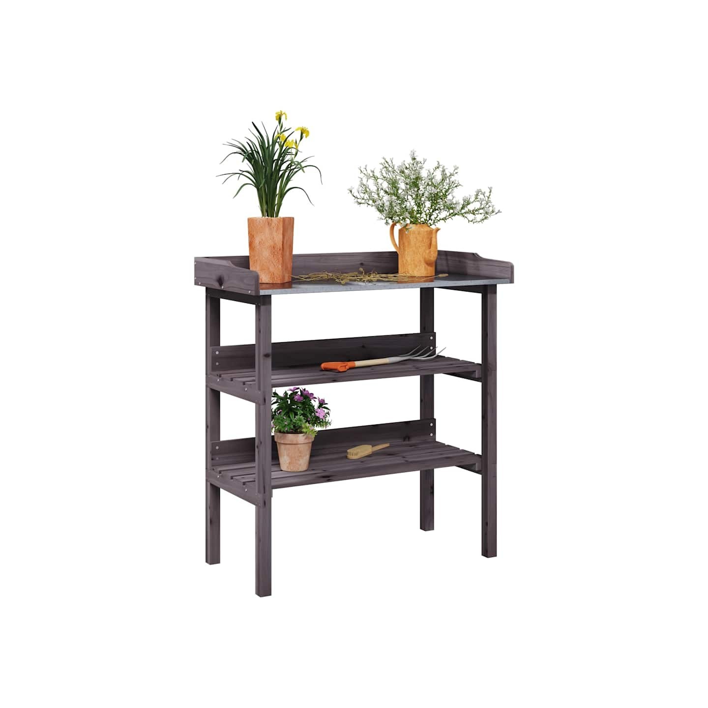 Table à plantes avec étagères gris 78x38x82,5 cm bois de sapin