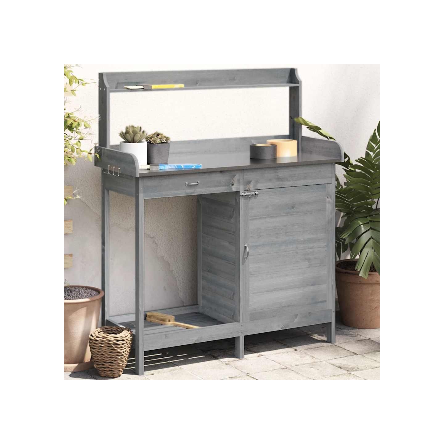 Table de rempotage avec armoire gris bois massif de sapin