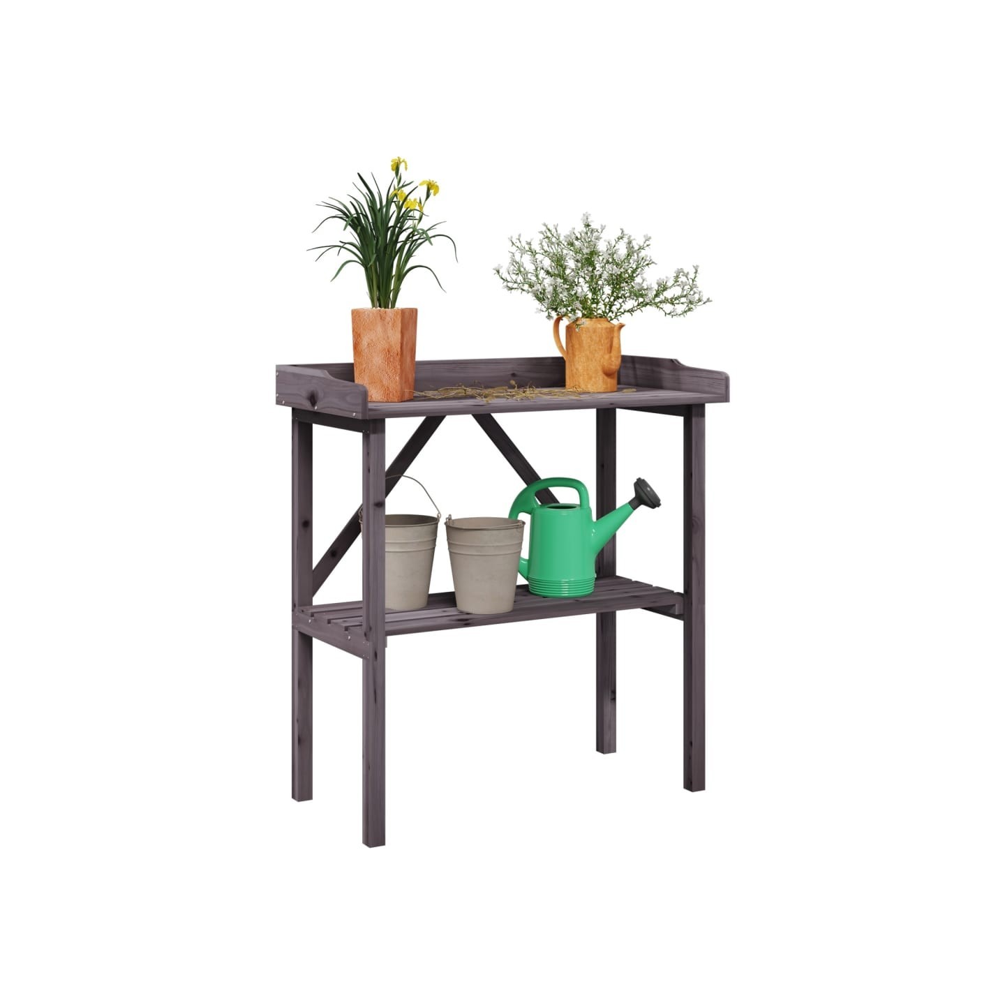 Table à plantes avec étagère gris 78x38x82,5 cm bois de sapin