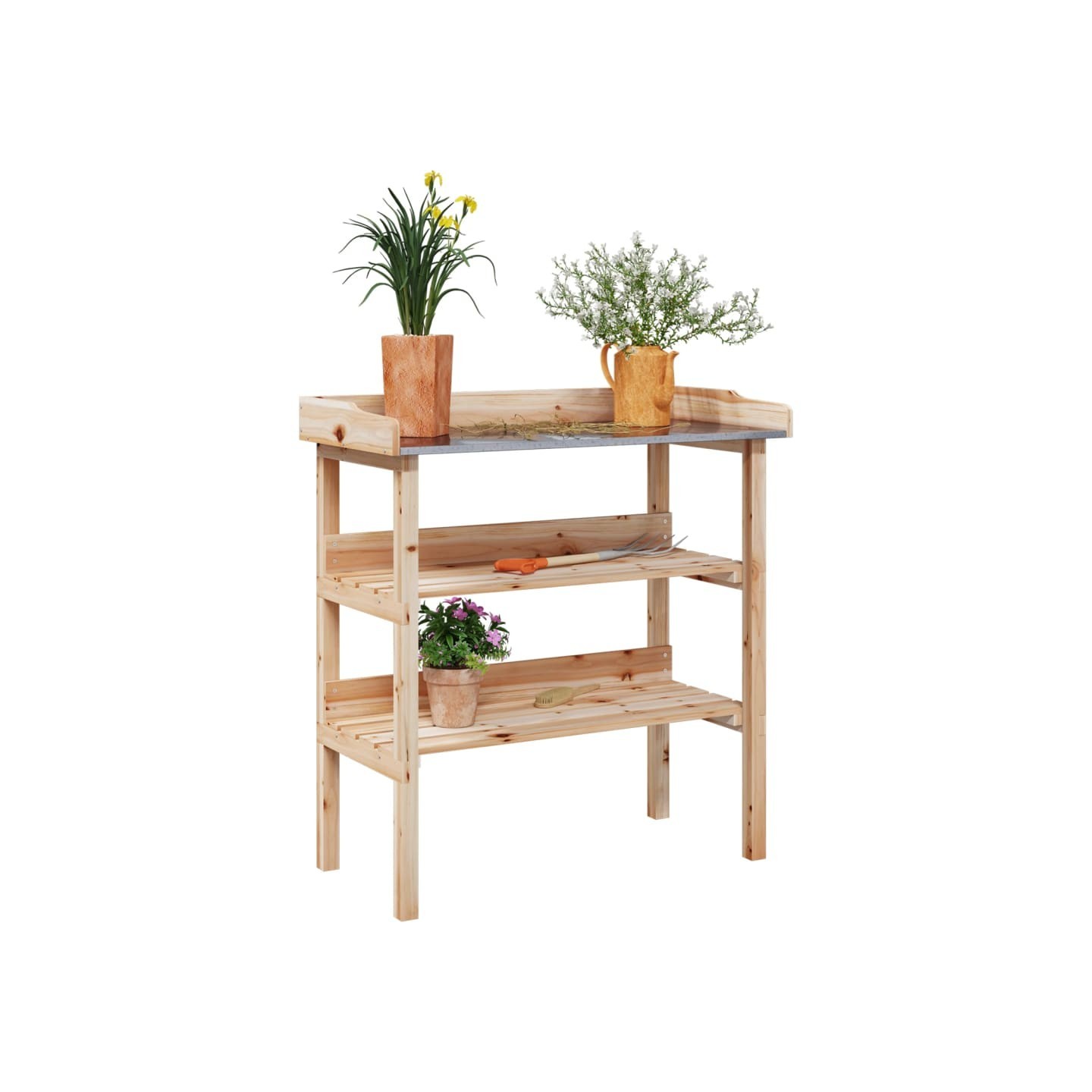Table à plantes avec étagères 78x38x82,5cm bois de sapin solide