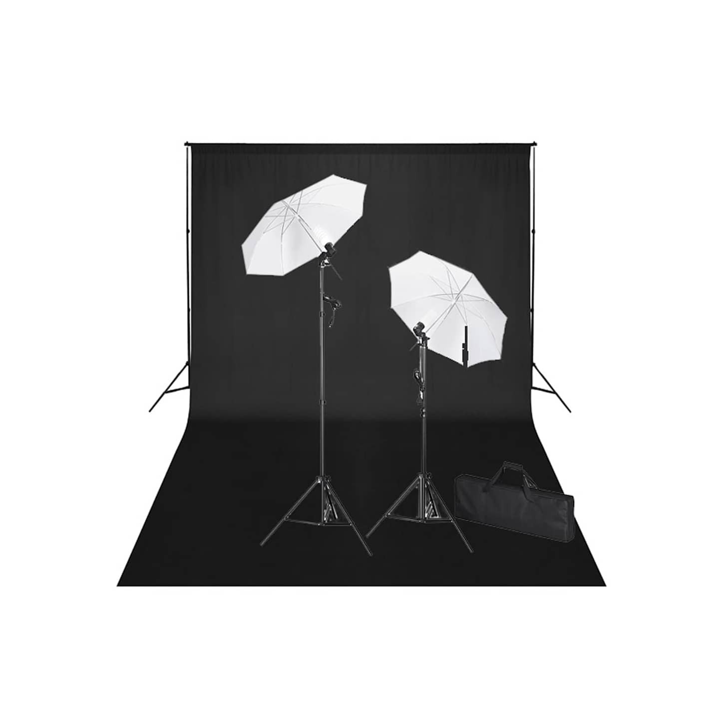 Kit de studio et toile de fond noire 600 x 300 cm et lumières