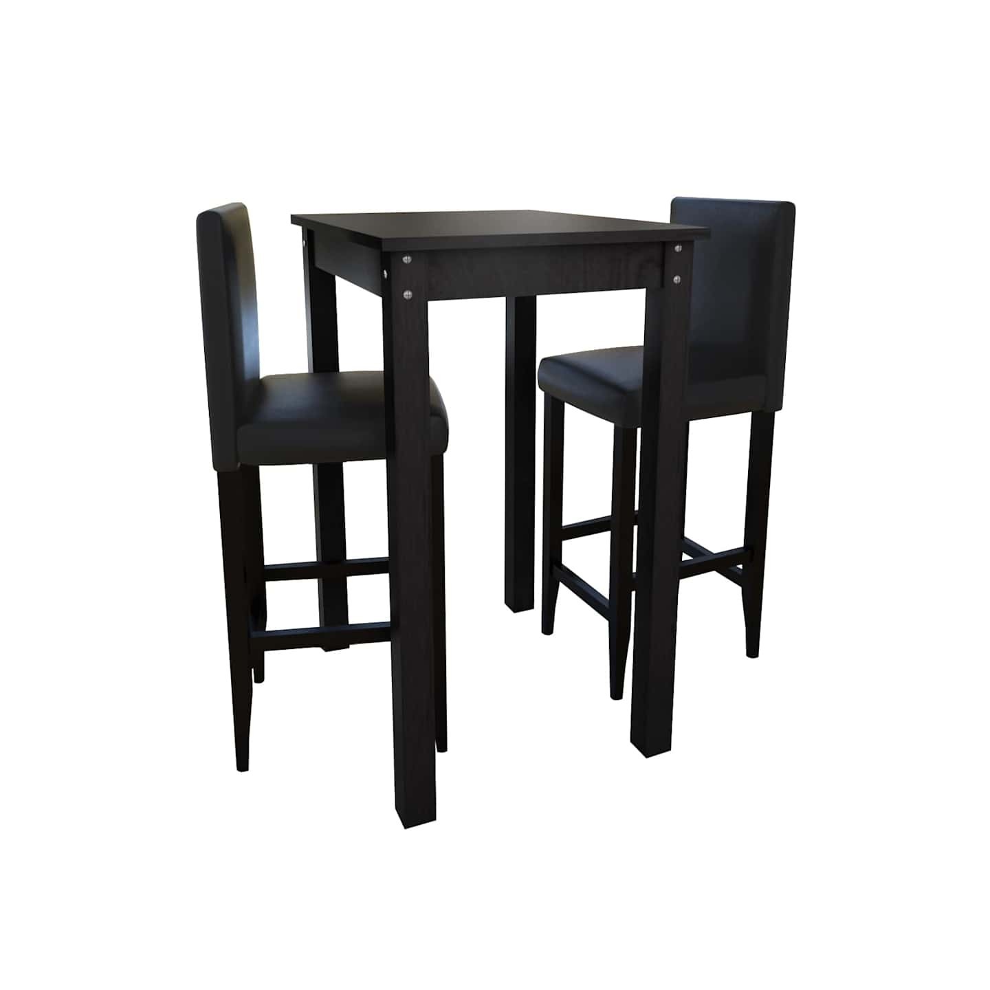 Set de 1 table de bar et 2 tabourets noir