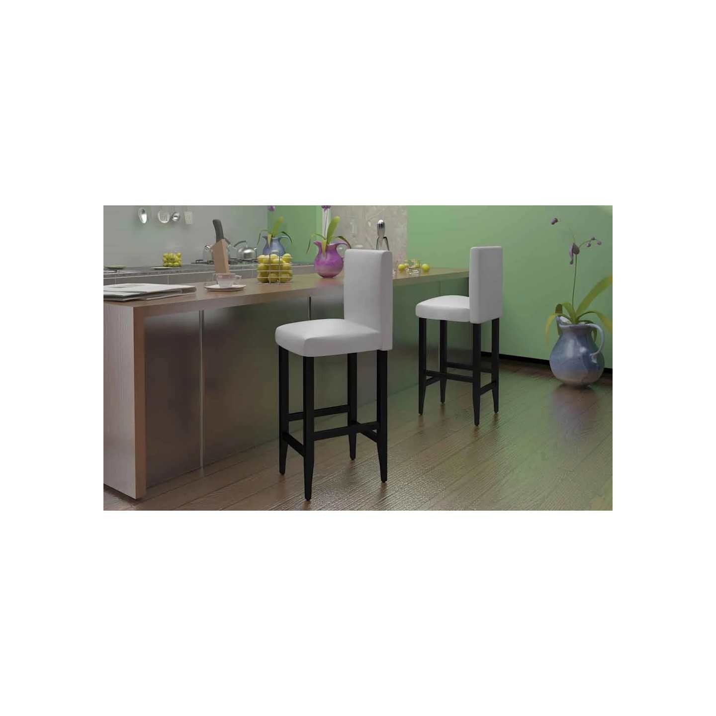 Tabourets de bar lot de 4 blanc similicuir