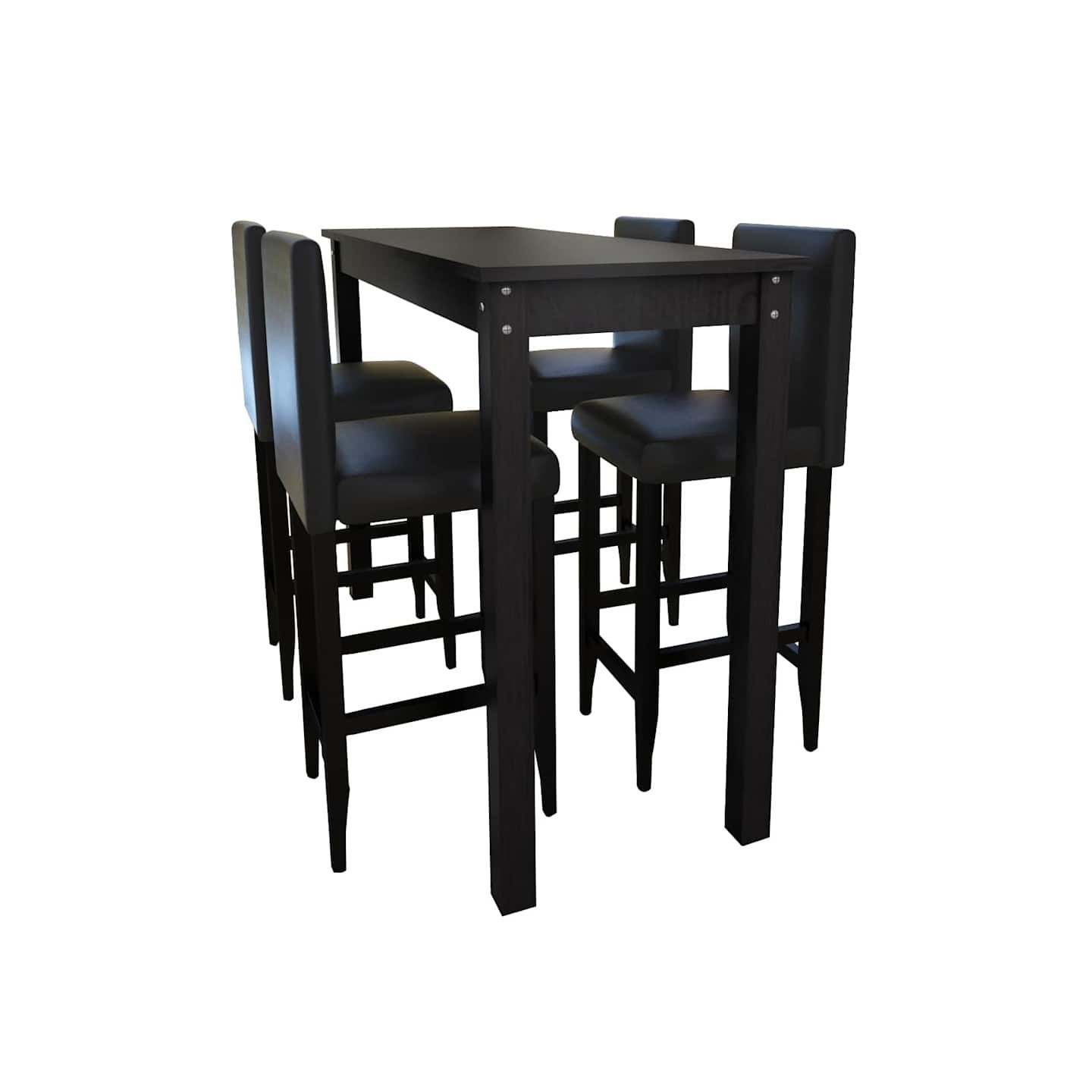 Set de 1 table de bar et 4 tabourets noir