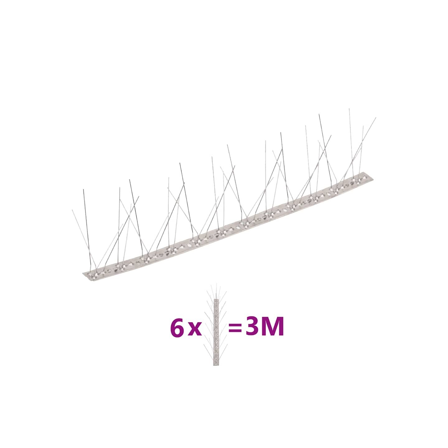 Ensemble de 6 pointes à 5 rangées contre oiseaux Inox 3 m