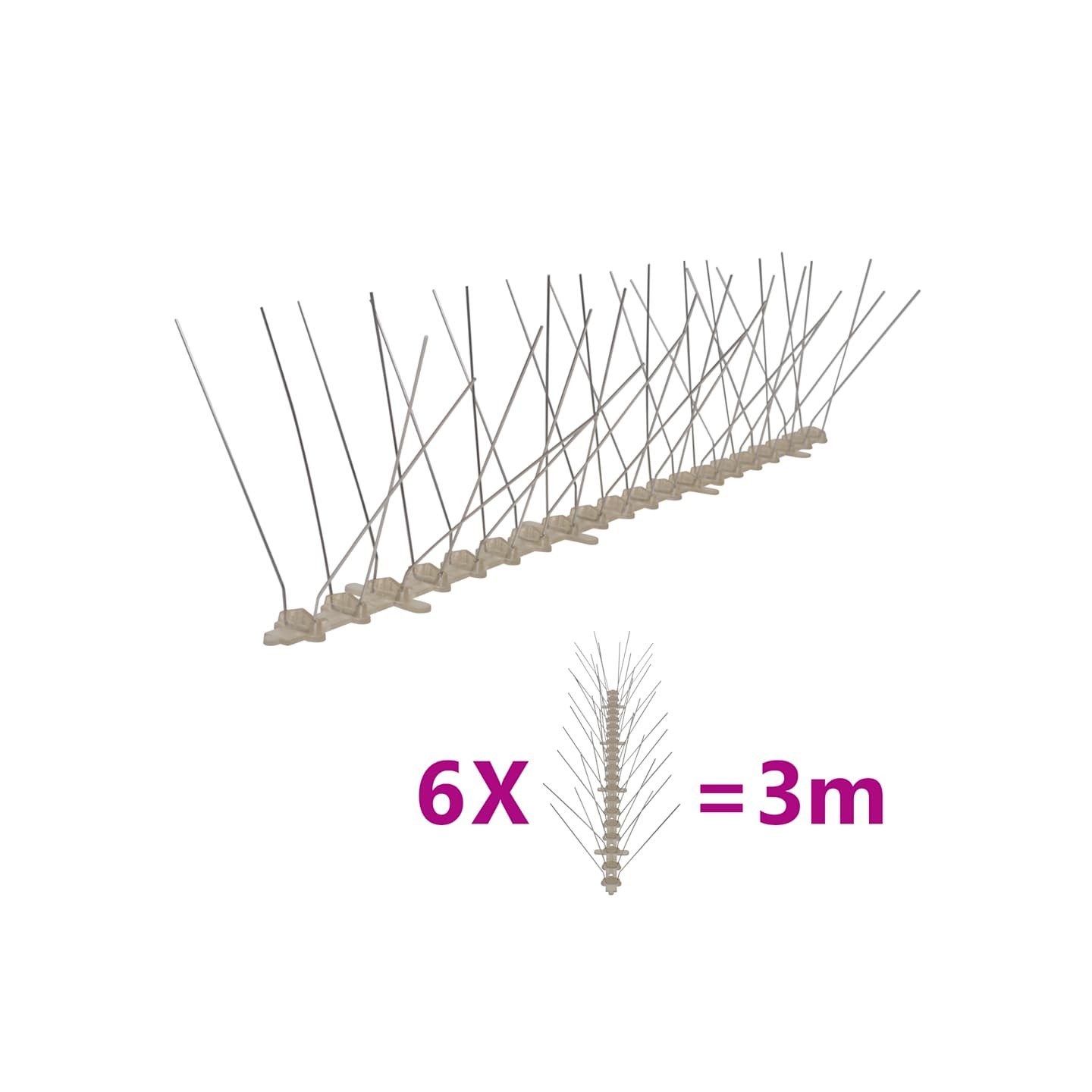 Ensemble de 6 pointes à 4 rangées contre oiseaux Plastique 3 m