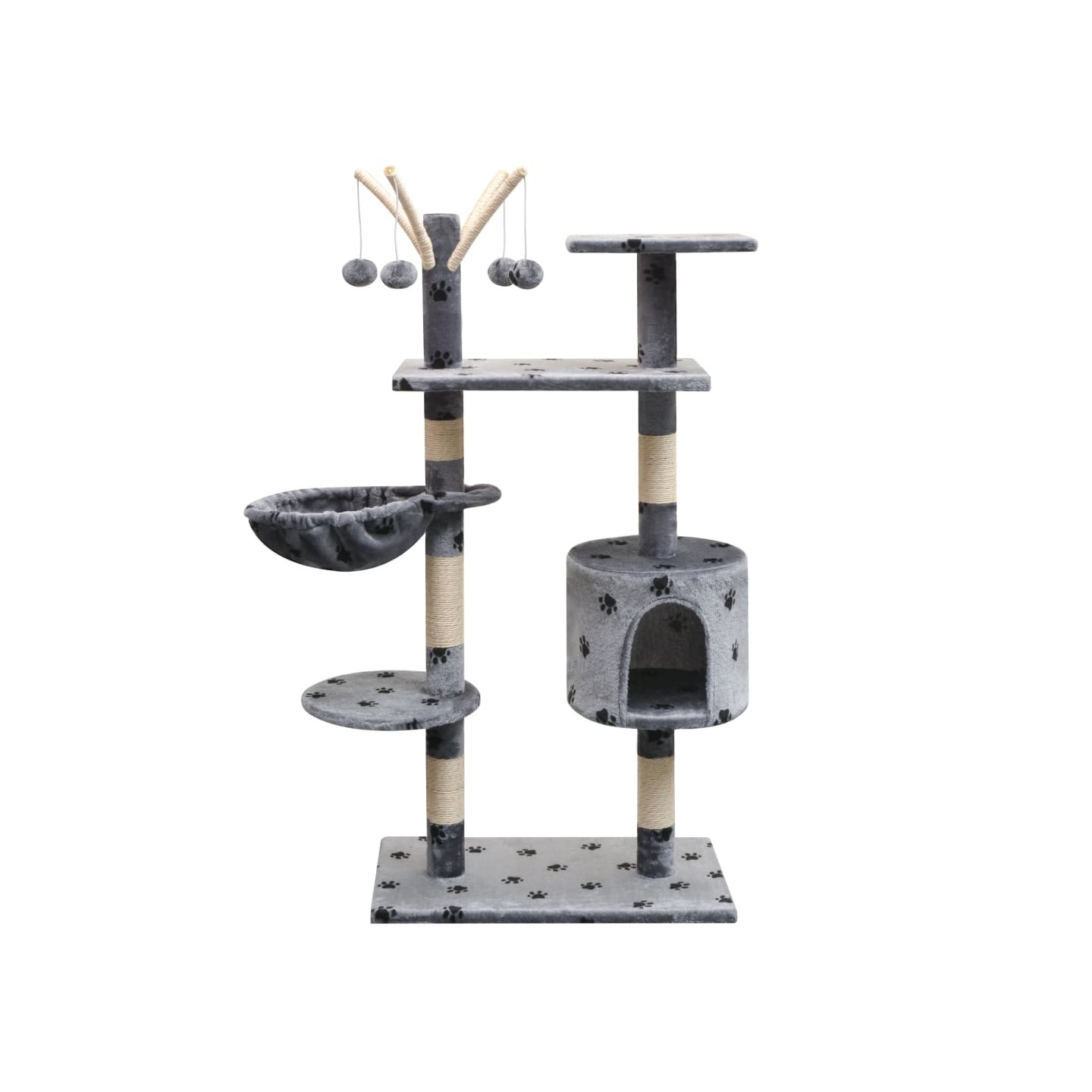 Arbre à chat et griffoir Sisal 125 cm Empreintes de pattes Gris