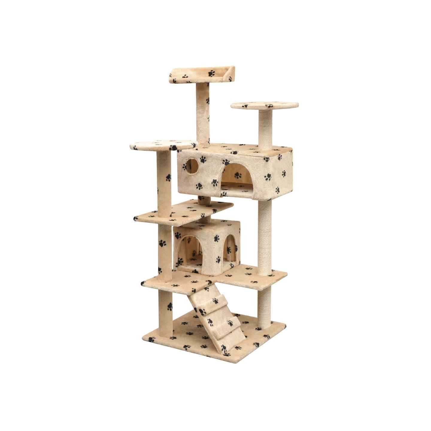 Arbre à chat et griffoir Sisal 125cm Empreintes de pattes Beige
