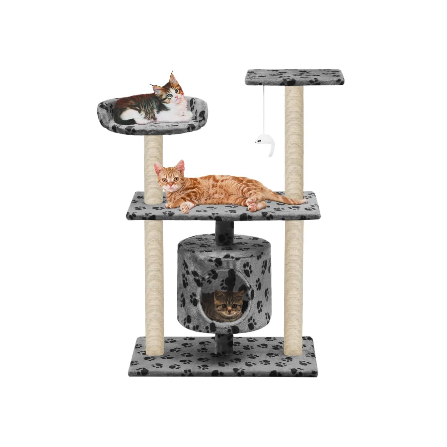 Arbre à chat avec griffoir en sisal 95 cm Gris Motif de pattes