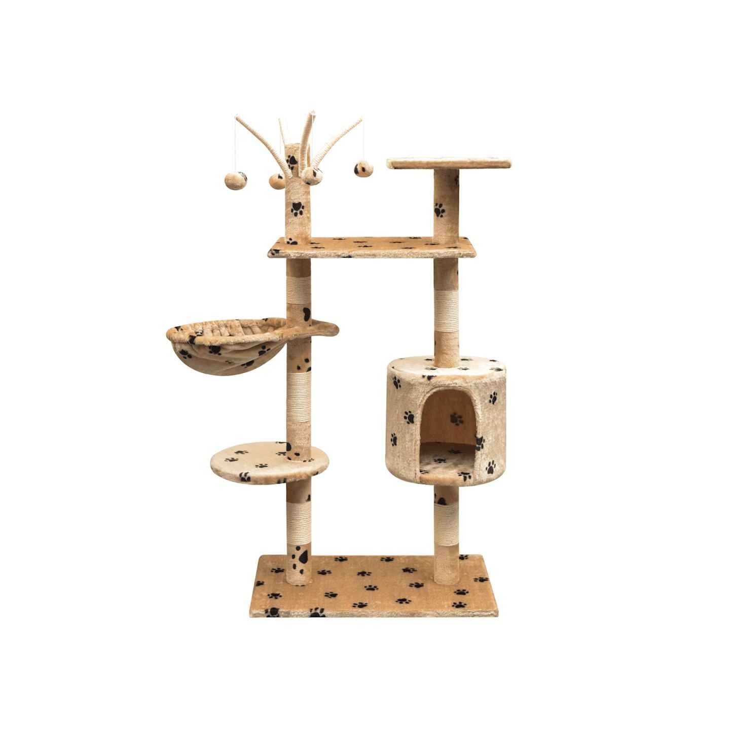 Arbre à chat et griffoir Sisal 125 cm Empreintes de pattes Beige