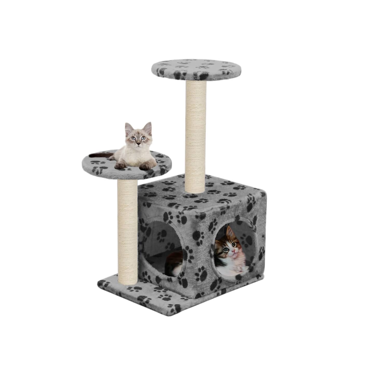 Arbre à chat avec griffoir en sisal 60 cm Gris Motif de pattes