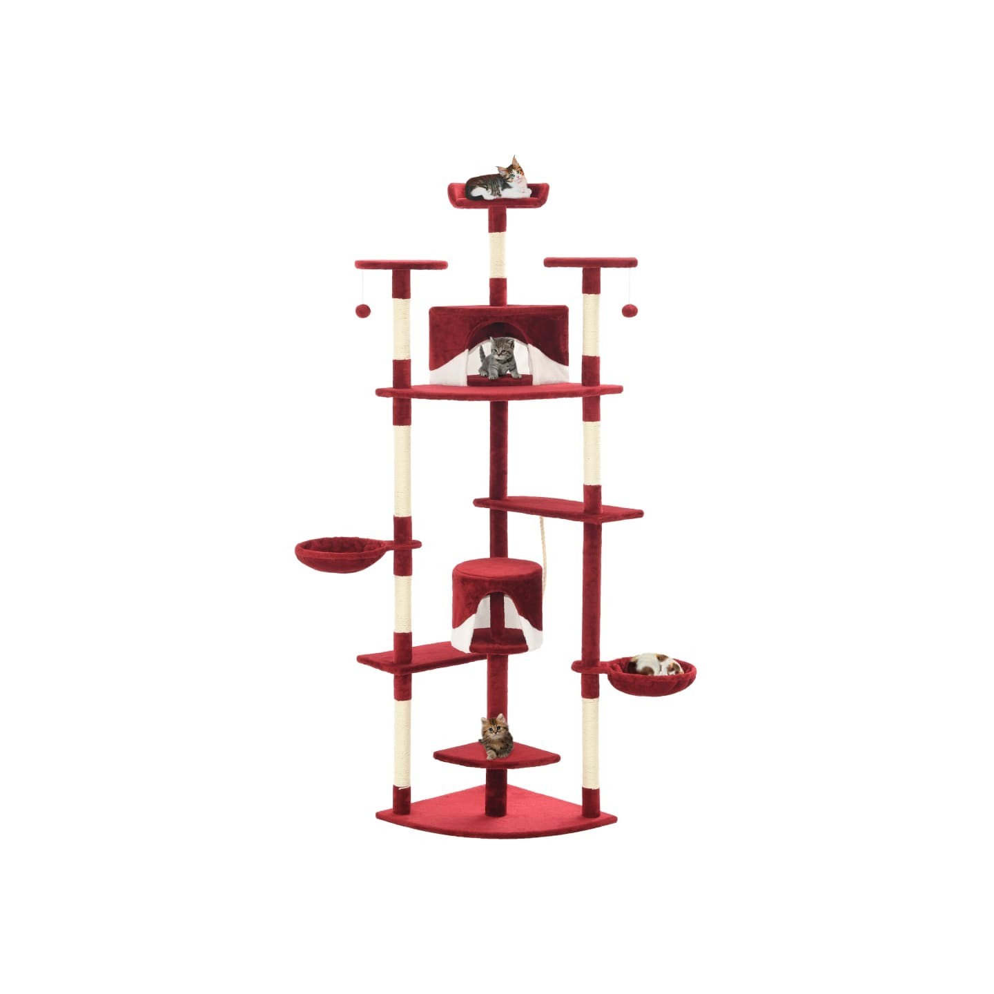 Arbre à chat avec griffoirs en sisal 203 cm Rouge et Blanc