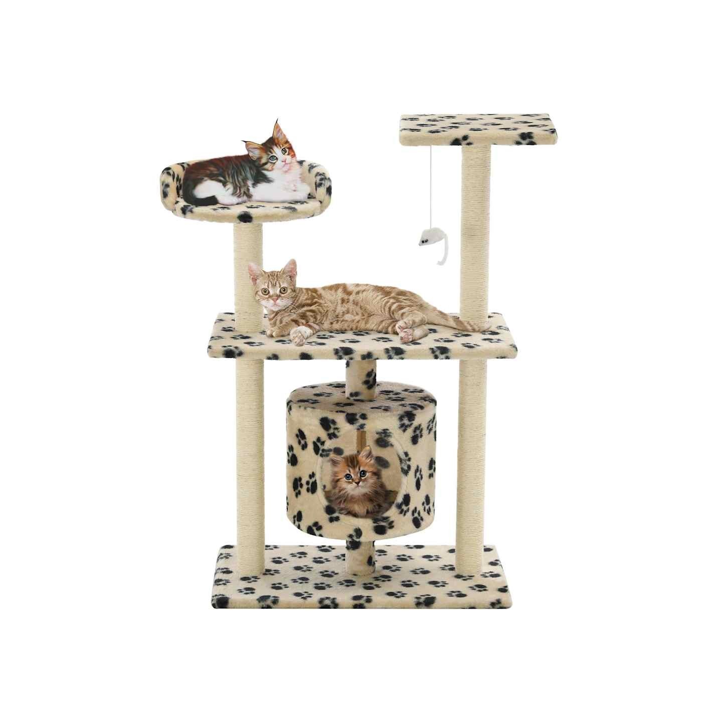 Arbre à chat avec griffoir en sisal 95 cm Beige Motif de pattes