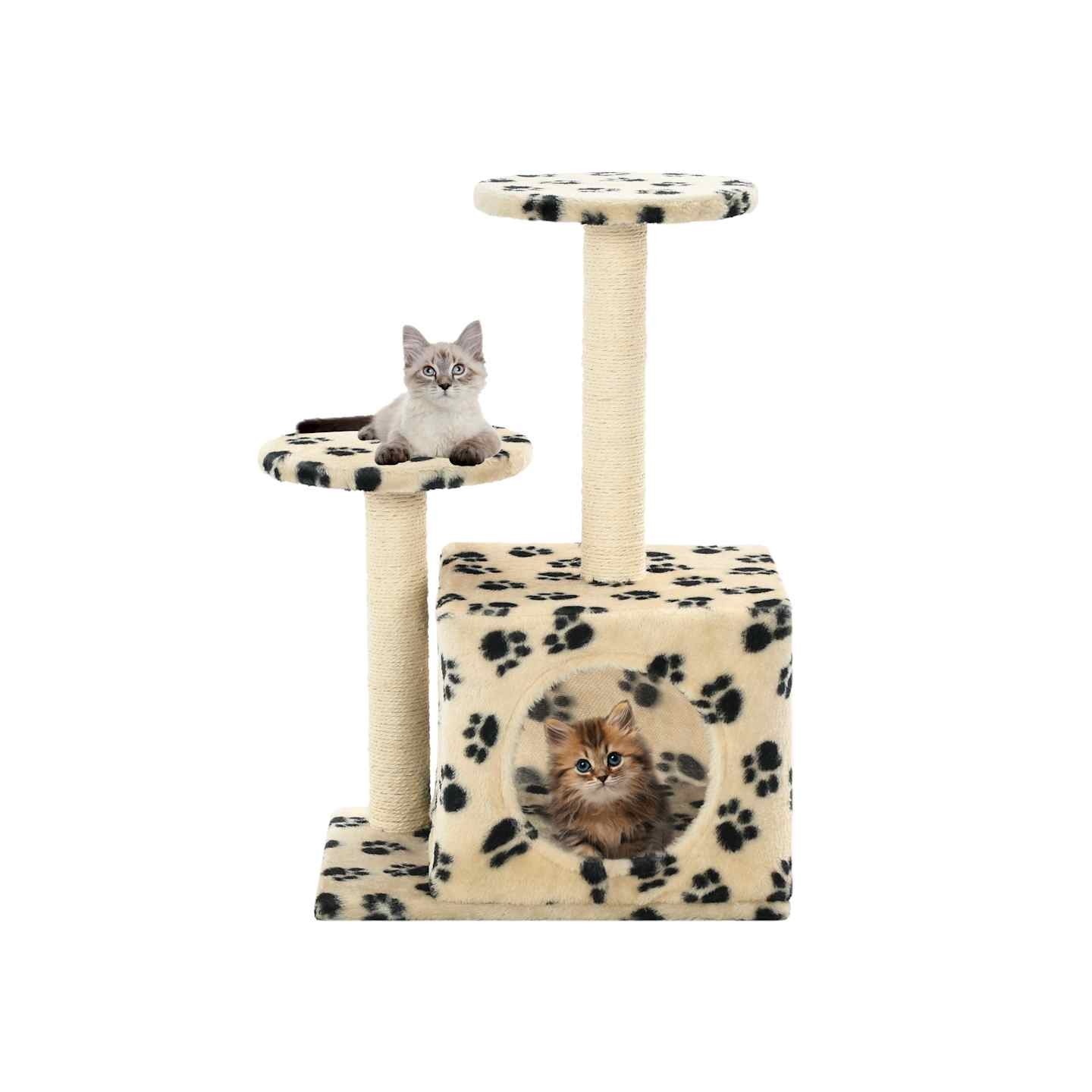 Arbre à chat avec griffoir en sisal 60 cm Beige Motif de pattes