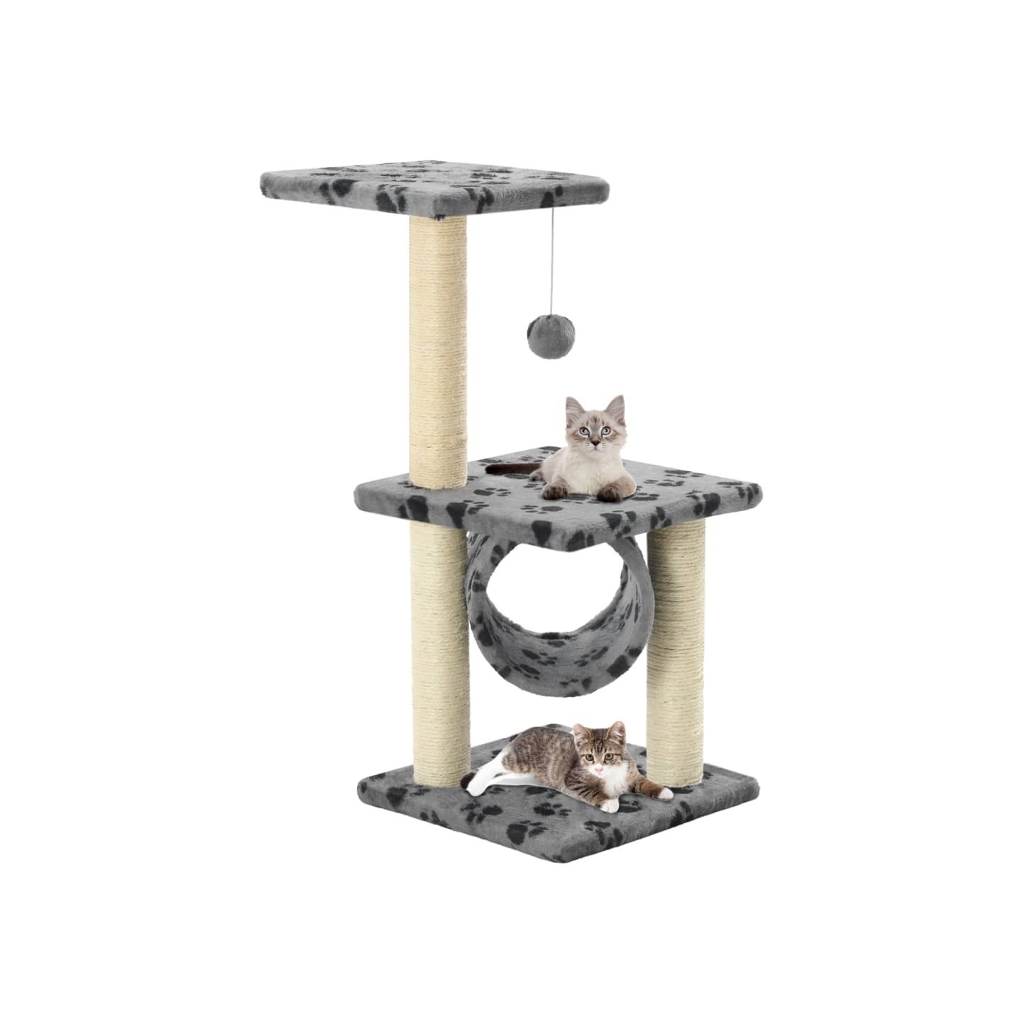 Arbre à chat avec griffoirs en sisal 65 cm Gris Motif de pattes