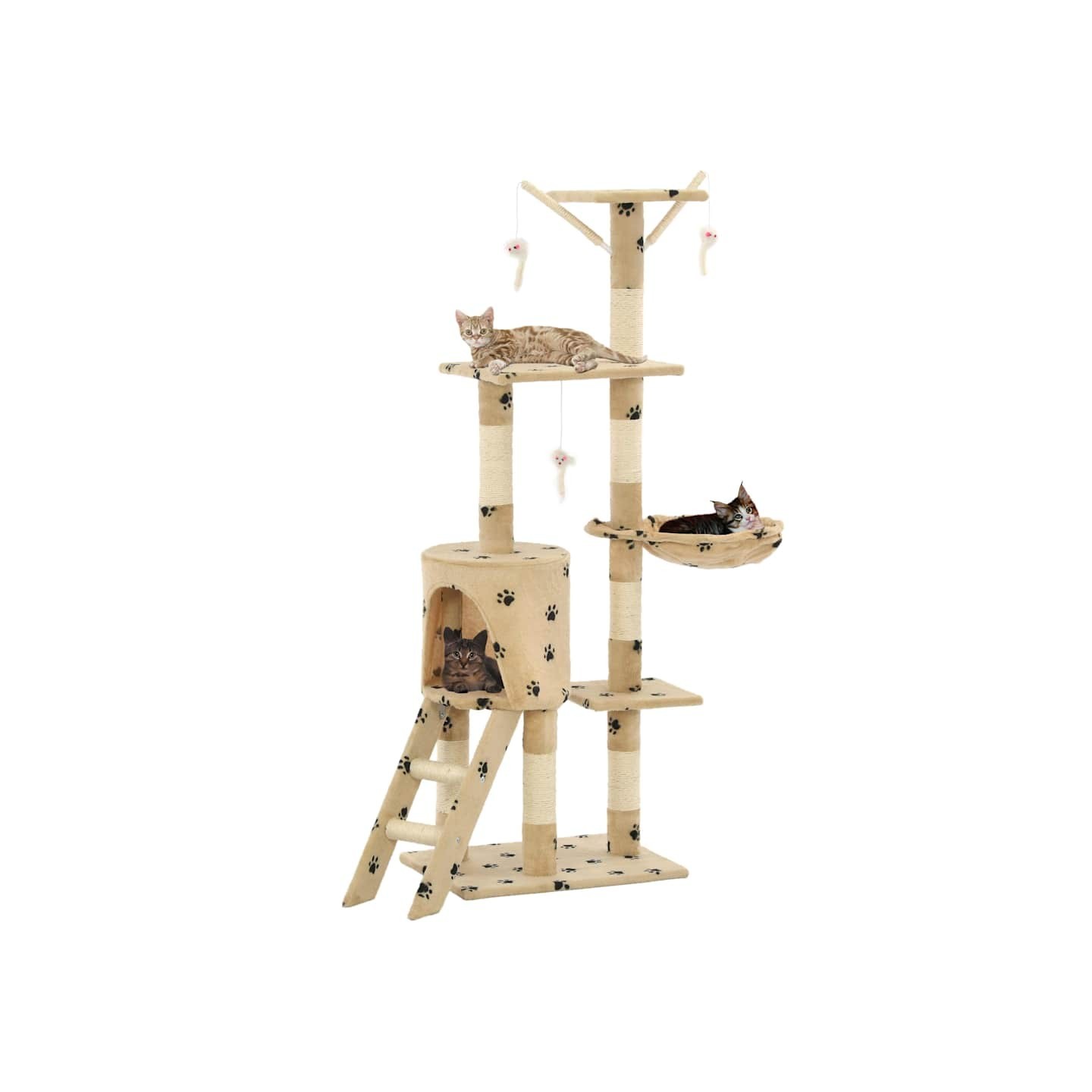 Arbre à chat avec griffoir en sisal 138cm Beige Motif de pattes