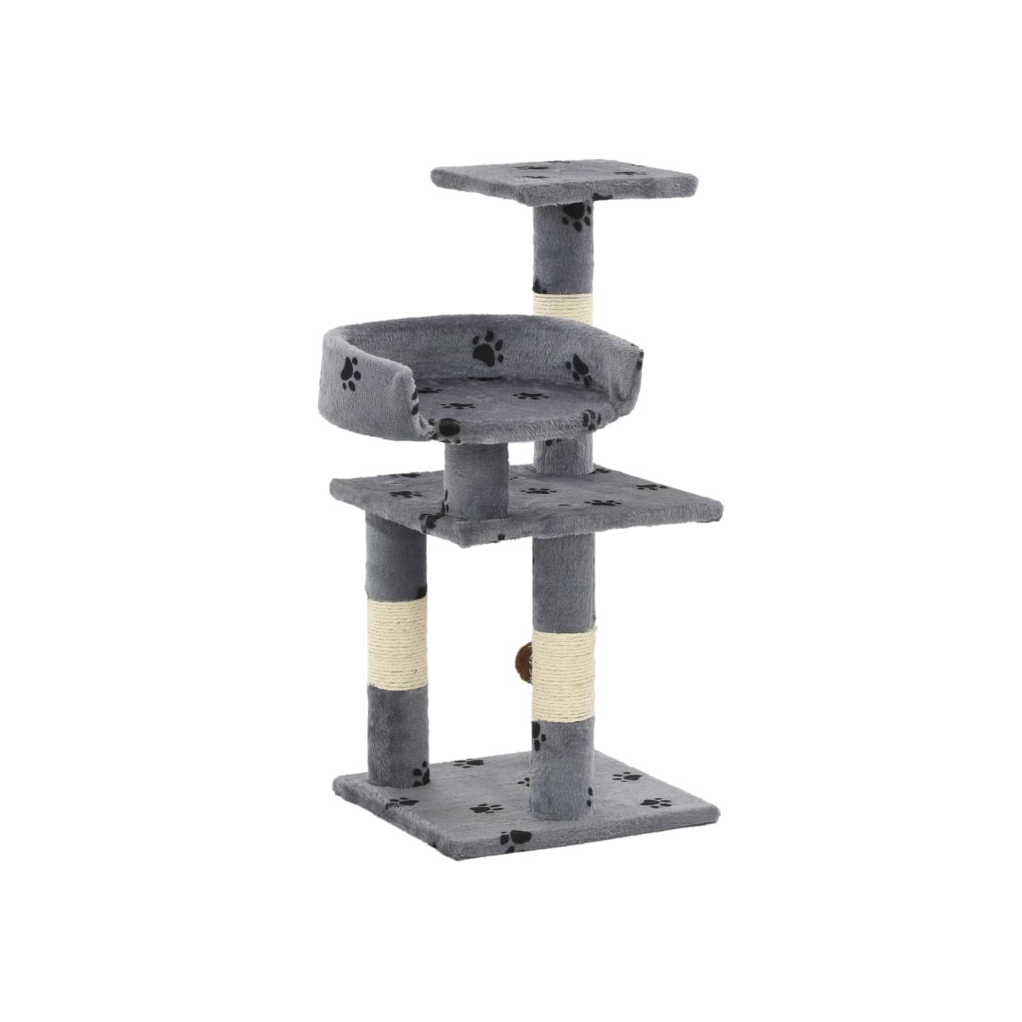 Arbre à chat et griffoir Sisal 65 cm Empreintes de pattes Gris