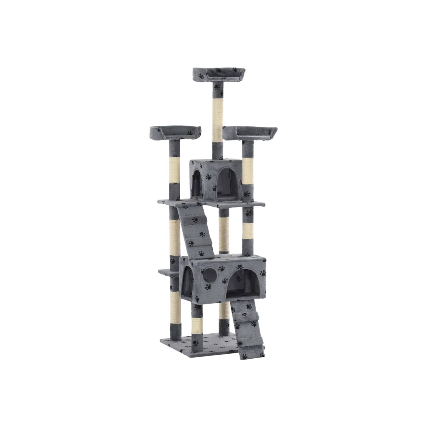 Arbre à chat et griffoirs Sisal 170cm Empreintes de pattes Gris