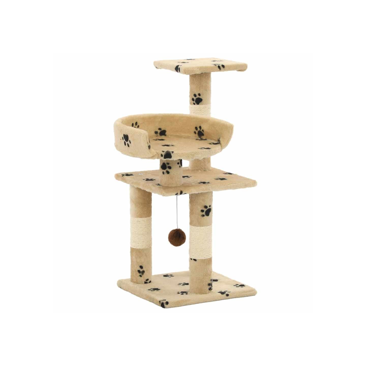 Arbre à chat et griffoirs en sisal 65 cm Beige Motif de pattes