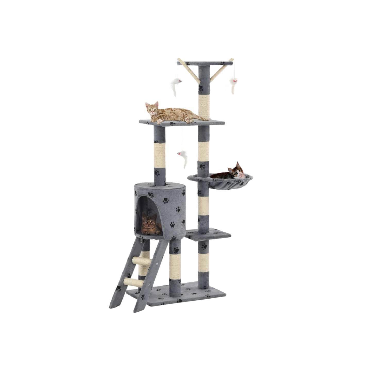 Arbre à chat avec griffoir en sisal 138 cm Gris Motif de pattes