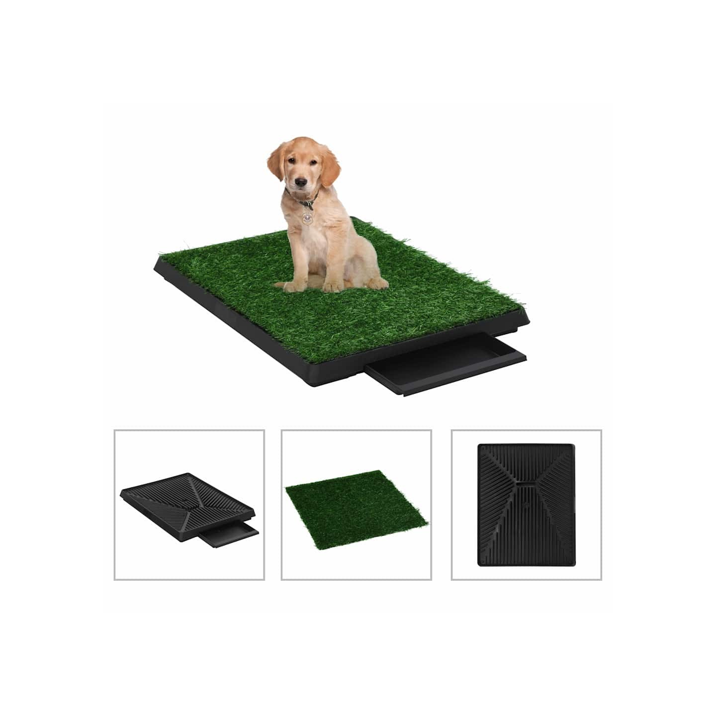 Tapis pour animaux avec plateau et gazon artificiel Vert