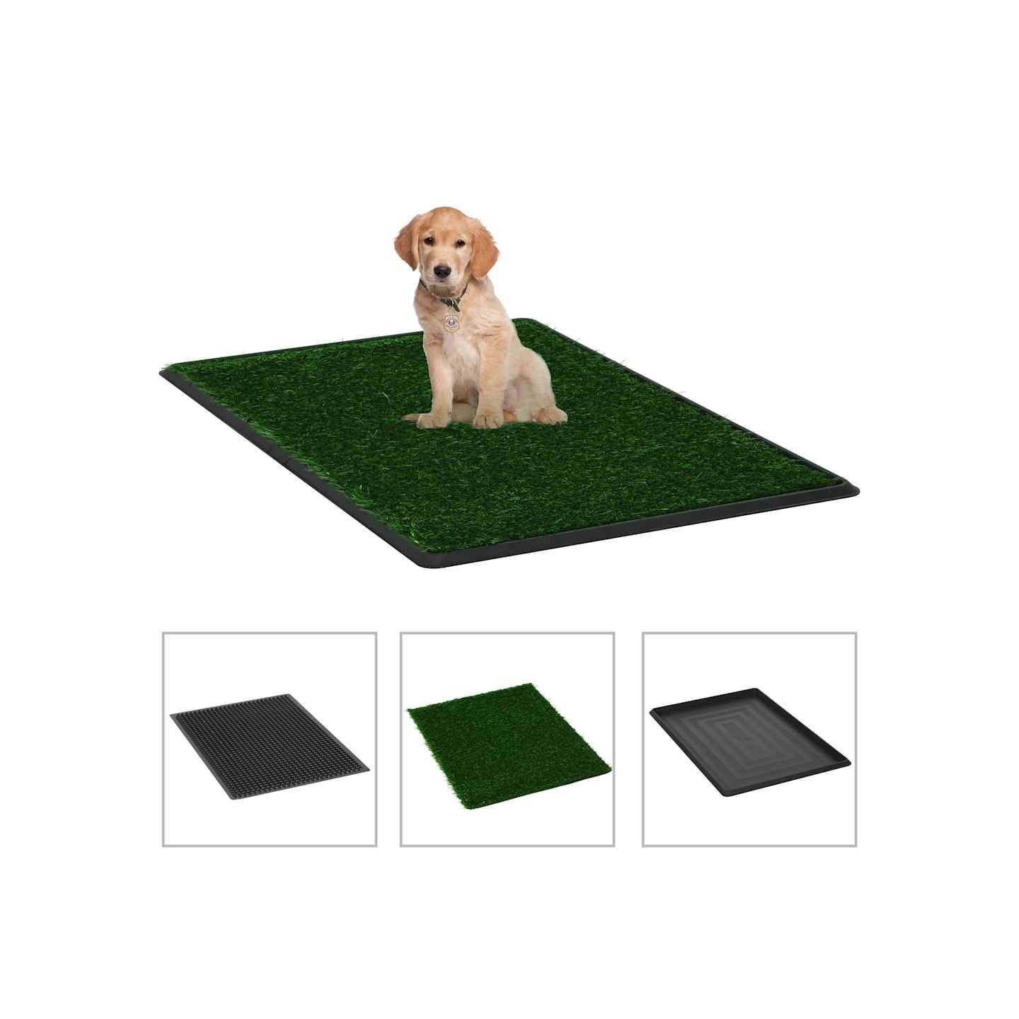 Tapis pour animaux 2 pcs avec plateau et gazon artificiel Vert