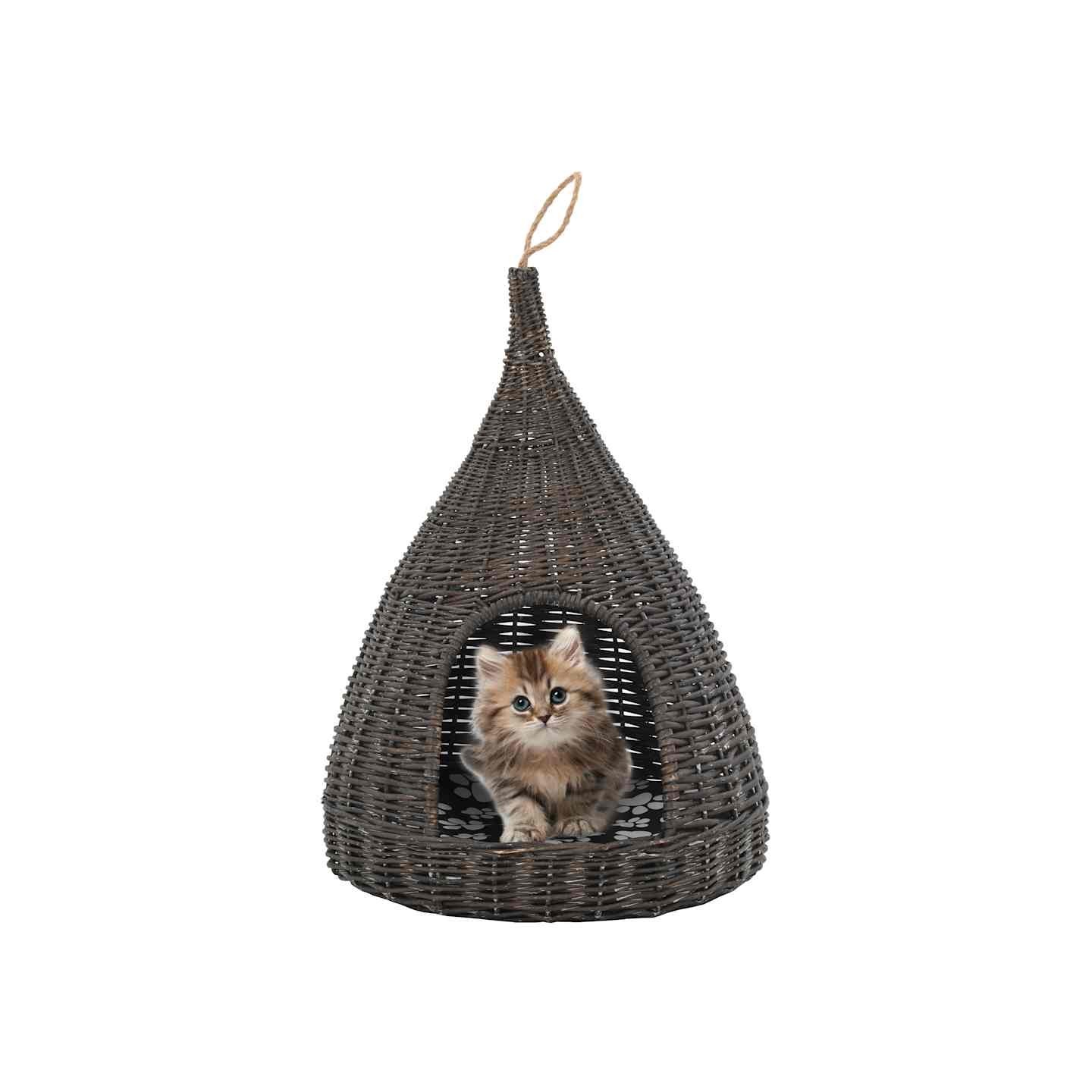 Panier pour chats avec coussin Gris 40x60 cm Saule naturel