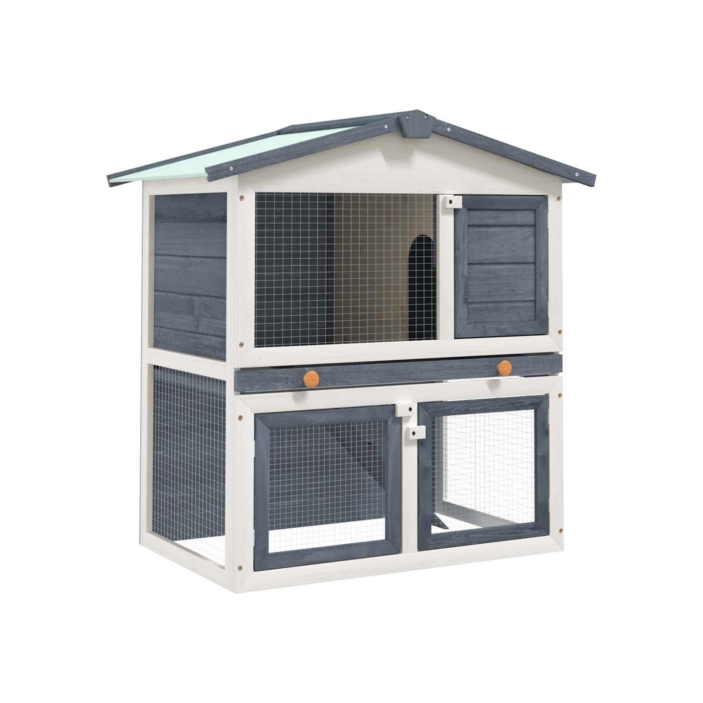 Clapier d'extérieur 3 portes Gris Bois