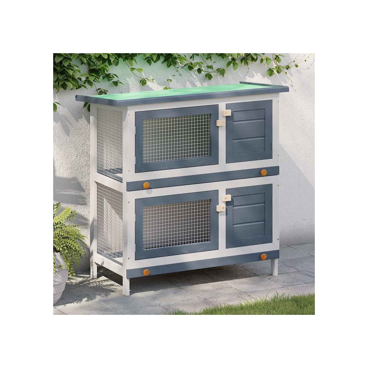 Clapier d'extérieur 4 portes Gris Bois