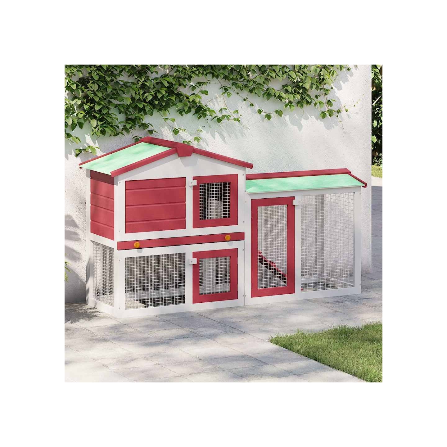 Clapier large d'extérieur Rouge et blanc 145x45x84 cm Bois