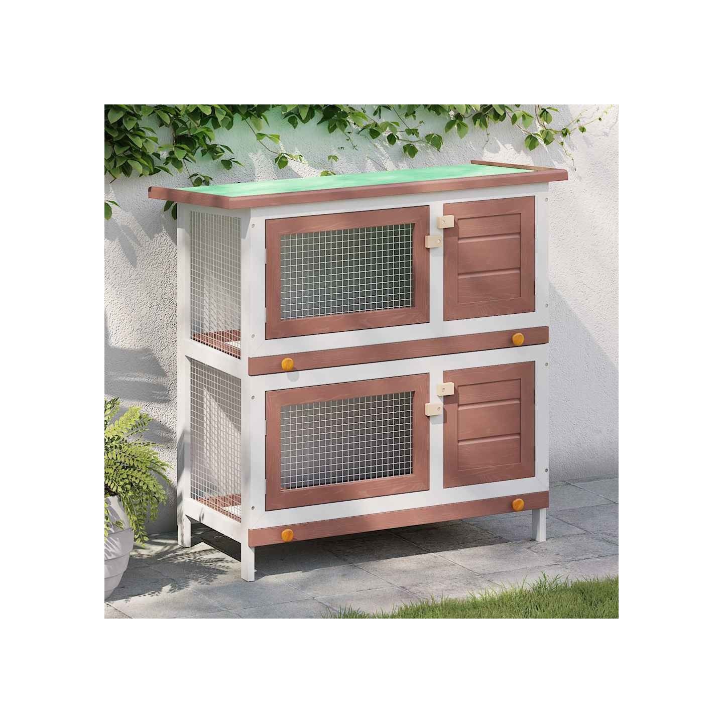 Clapier d'extérieur 4 portes Marron Bois