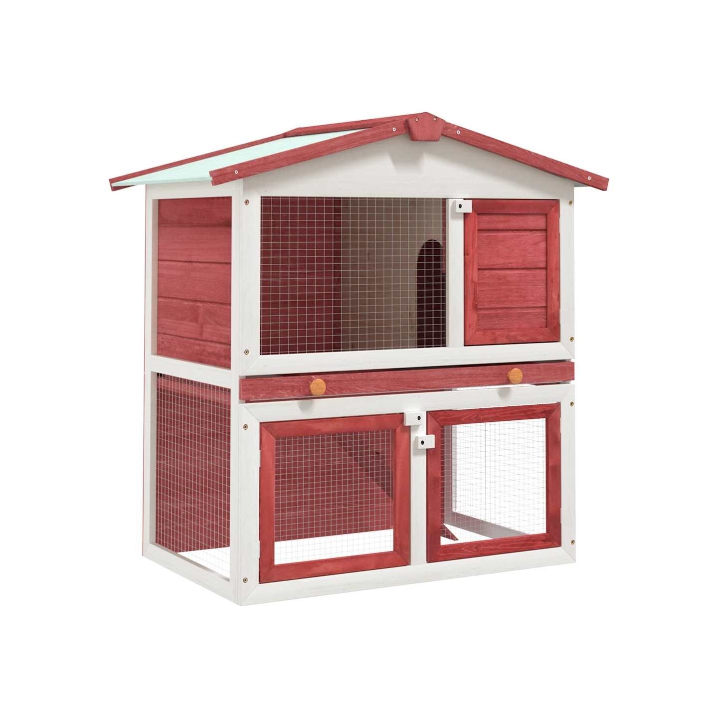 Clapier d'extérieur 3 portes Rouge Bois