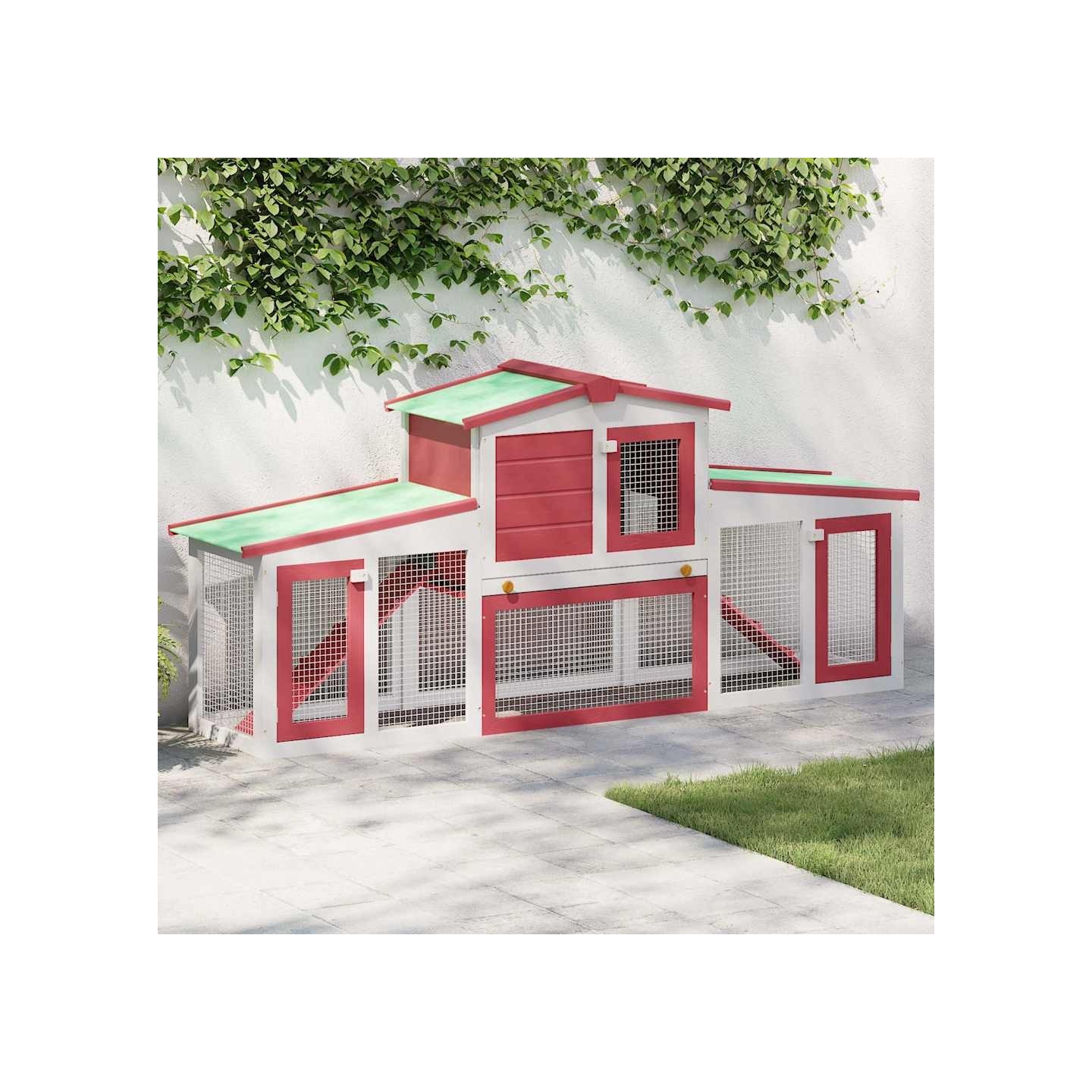 Clapier large d'extérieur Rouge et blanc 201x45x85 cm Bois