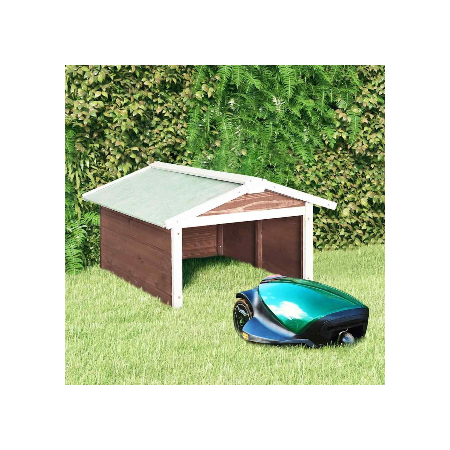 Garage de tondeuse à gazon 72x87x50 cm Moka et blanc Sapin