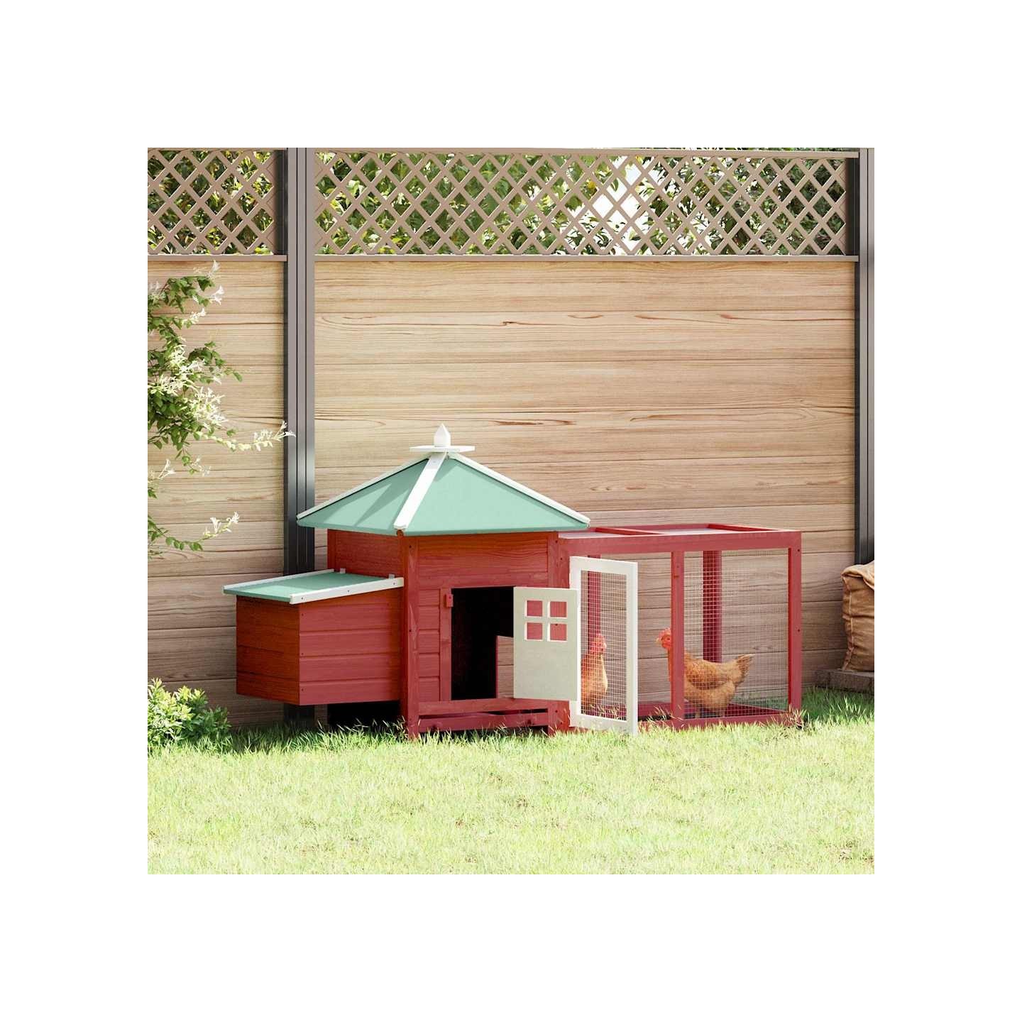 Poulailler avec nichoir Rouge 190x72x102cm Bois de sapin massif