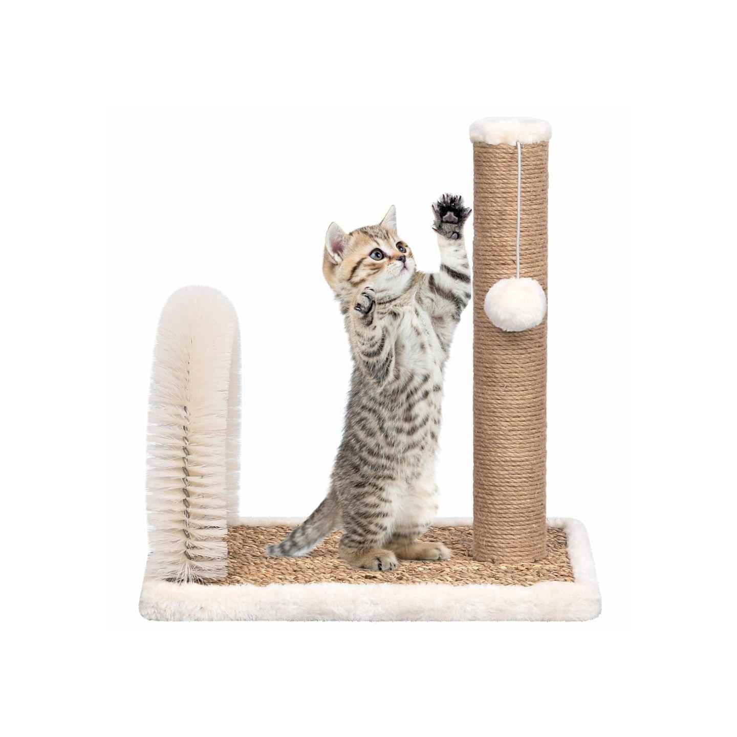 Arbre à chat avec brosse de toilettage en arche et grattoir