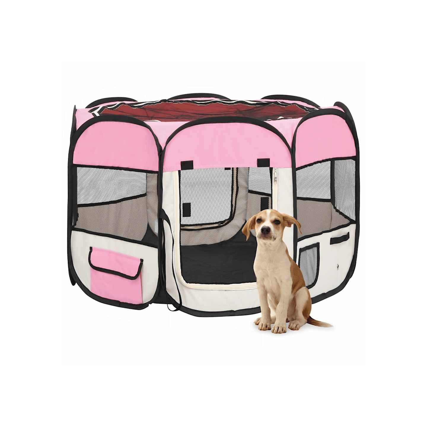 Parc pour chiens pliable avec sac de transport Rose 90x90x58 cm