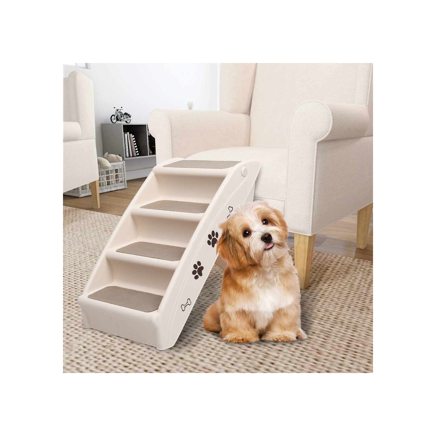 Escaliers pliables pour chiens Crème 62x40x49,5 cm