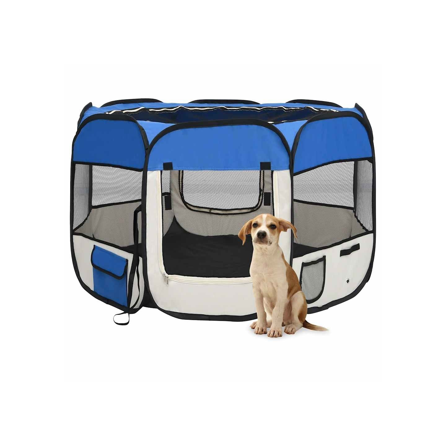 Parc pour chiens pliable avec sac de transport Bleu 90x90x58 cm