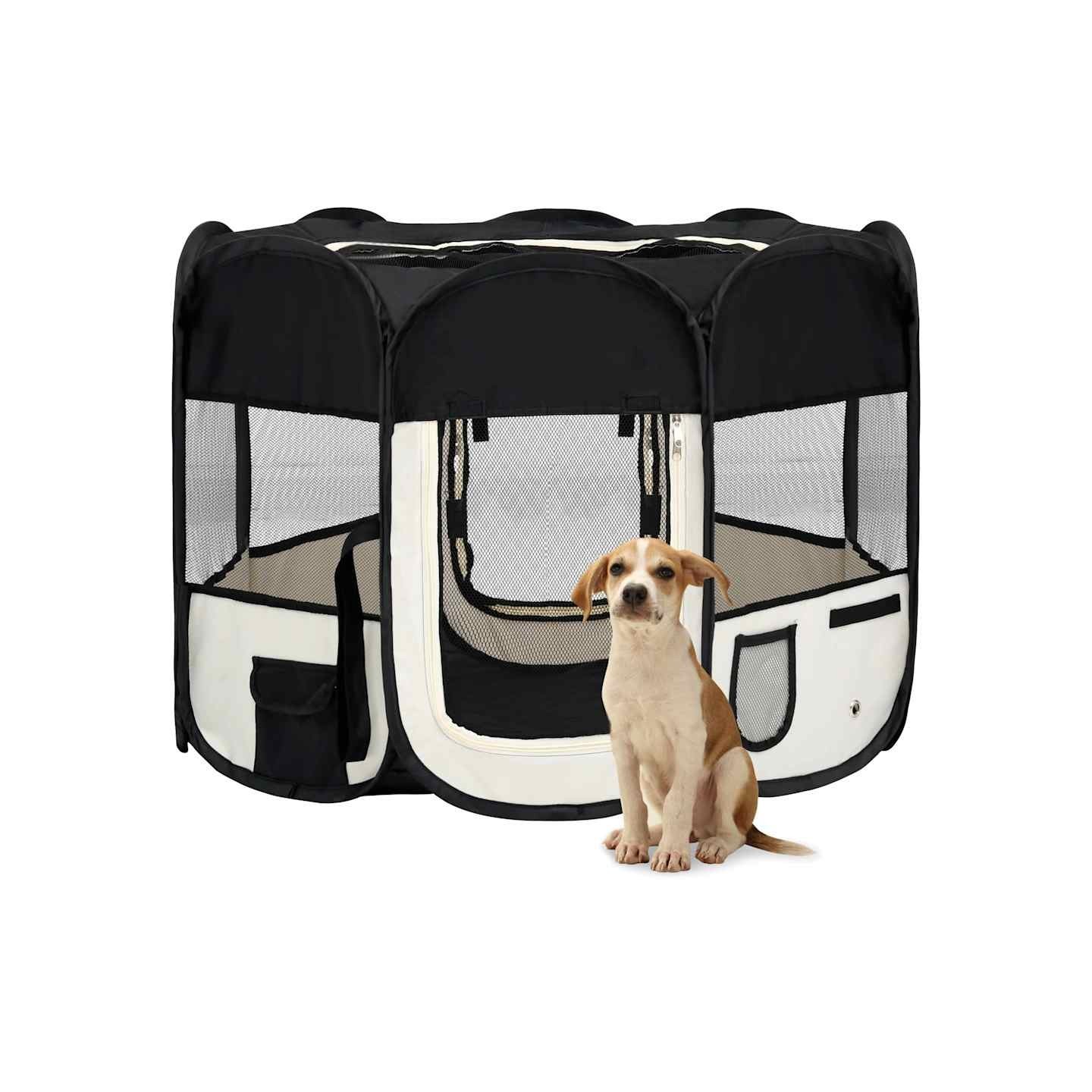 Parc pour chiens pliable avec sac de transport Noir 90x90x58 cm