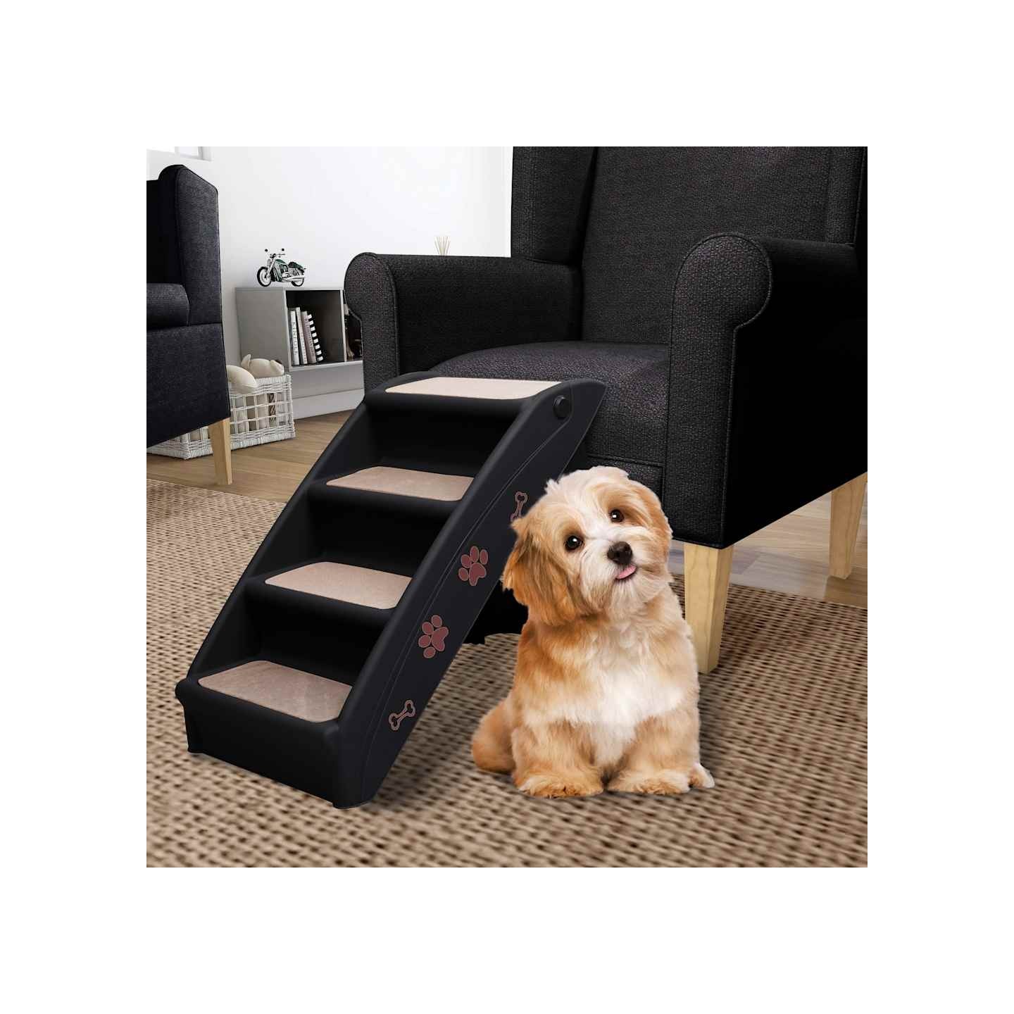 Escaliers pliables pour chiens Noir 62x40x49,5 cm