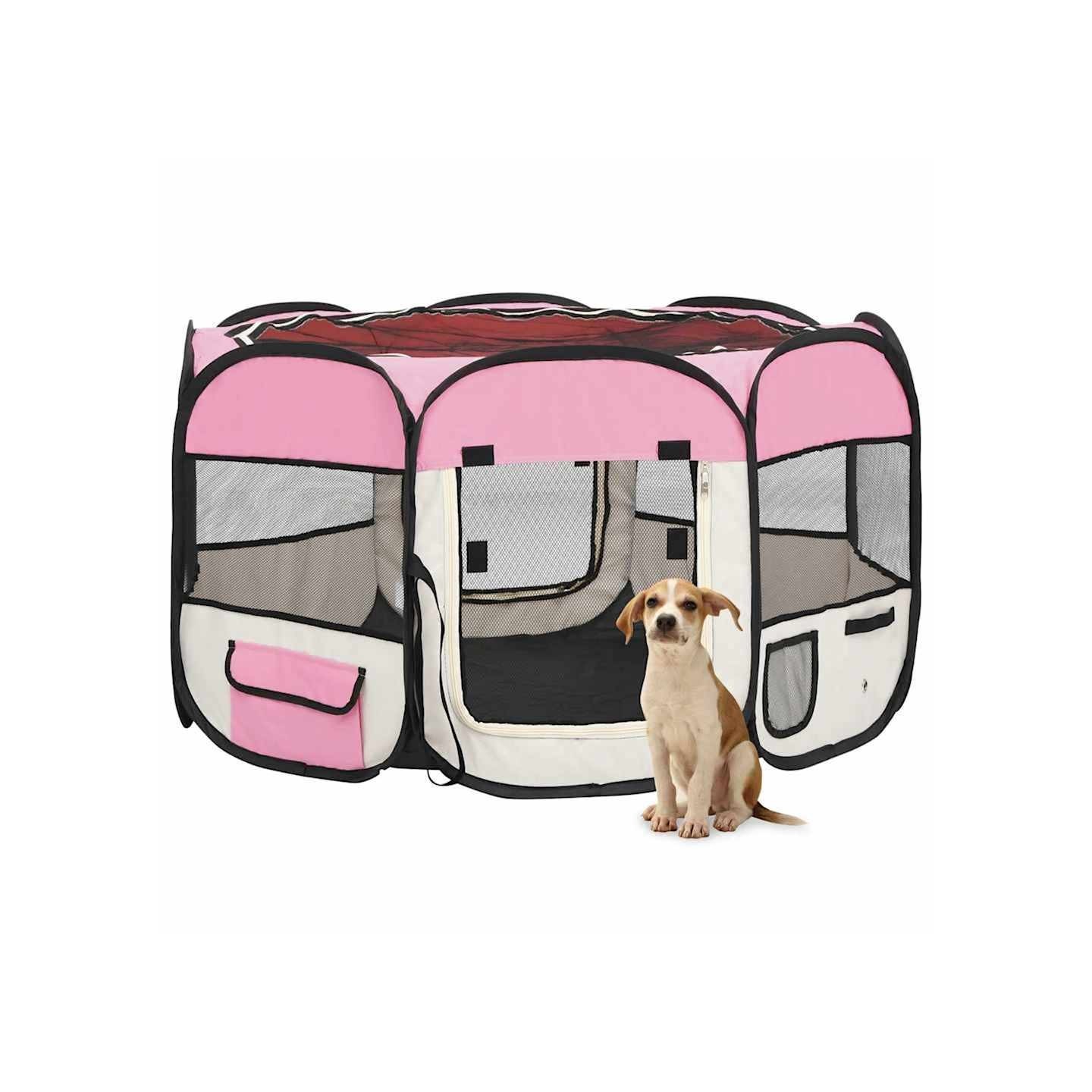 Parc pliable pour chien avec sac de transport Rose 110x110x58cm