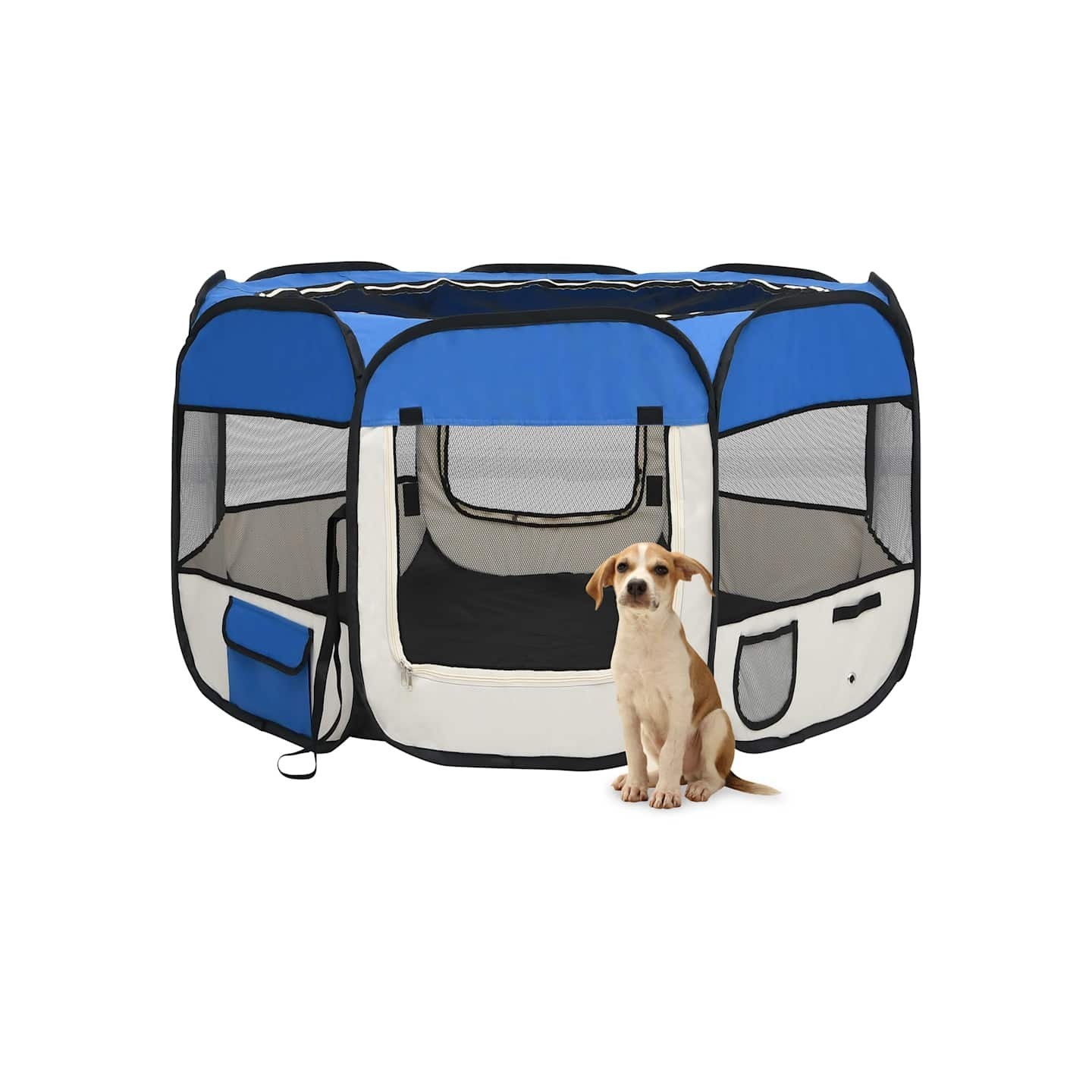 Parc pliable pour chien avec sac de transport Bleu 110x110x58cm