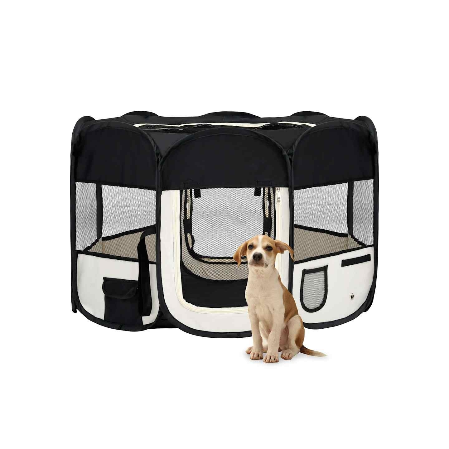 Parc pliable pour chien avec sac de transport Noir 110x110x58cm